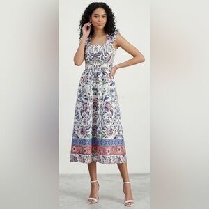 Anne Klein Floral Smocked MIDI Dress NWT